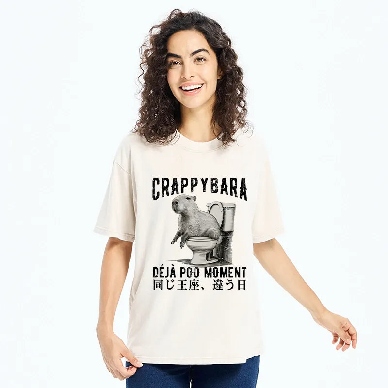 Tokyo-Tiger Funny Capybara Poo Moment Washed T-Shirt