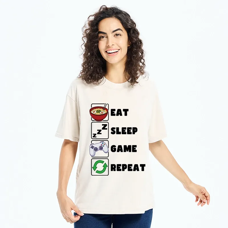 Tokyo-Tiger Eat Sleep Game Repeat Washed T-Shirt