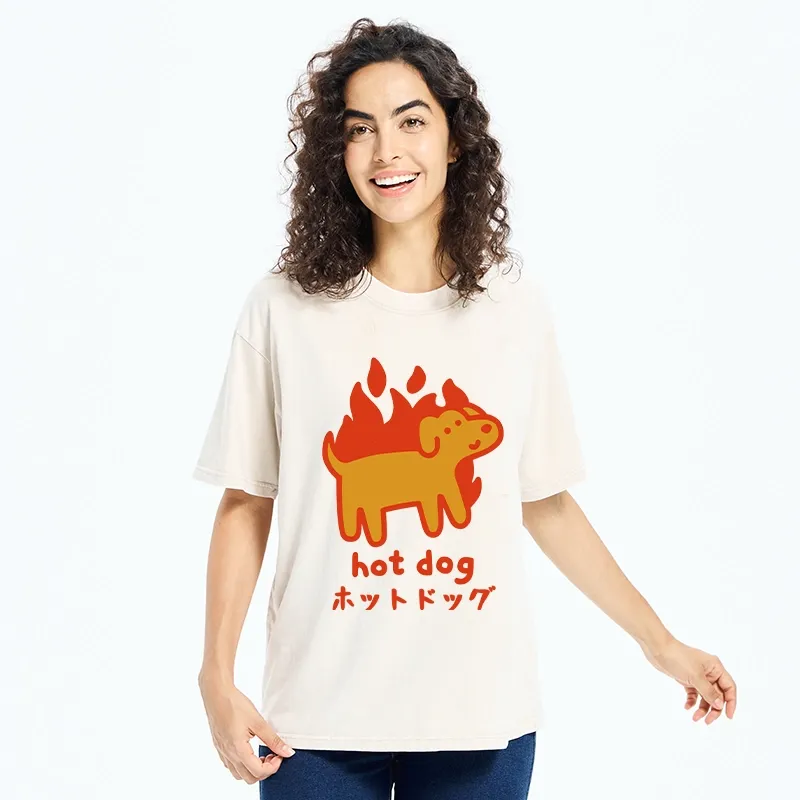 Tokyo-Tiger Funny Hot Dog Washed T-Shirt