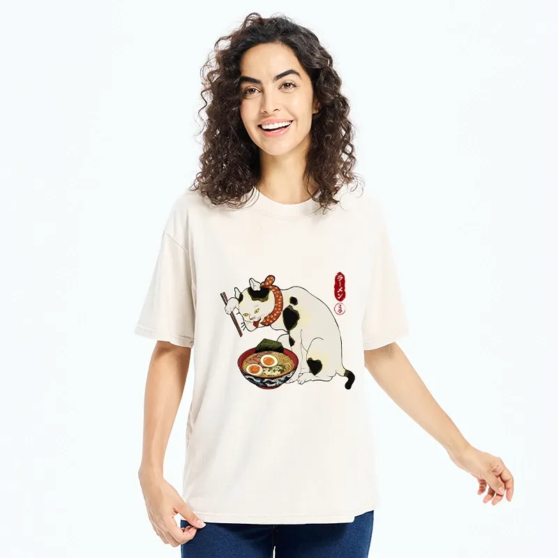 Tokyo-Tiger The Cat Obsessed With Ramen Washed T-Shirt