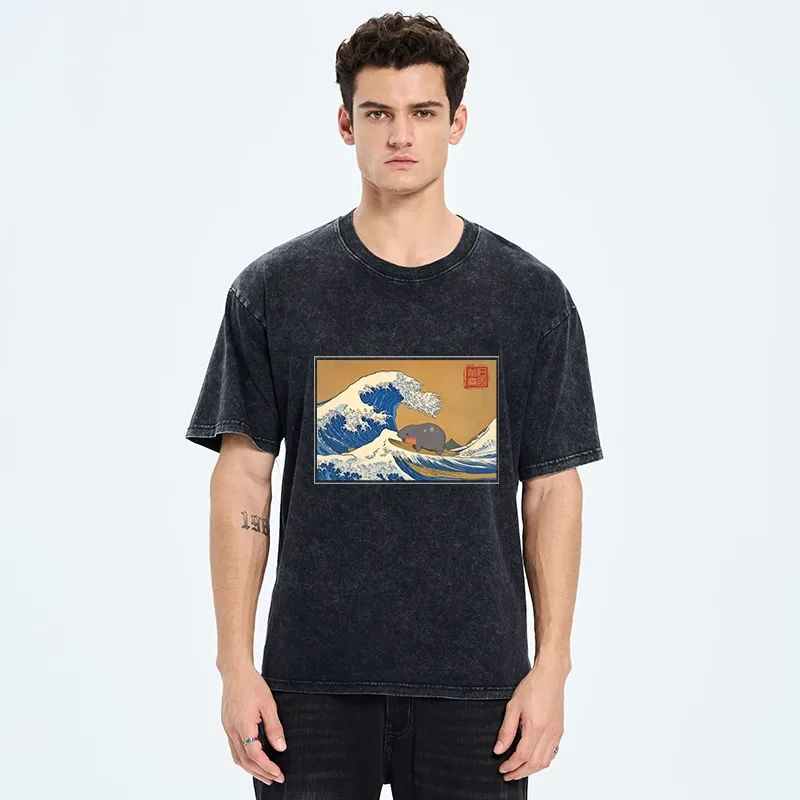 Tokyo-Tiger Great Wave Off Moo Deng Washed T-Shirt