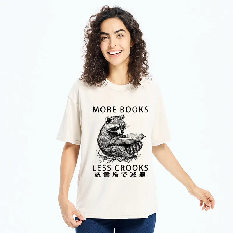 Tokyo-Tiger More Books Less Crooks Washed T-Shirt