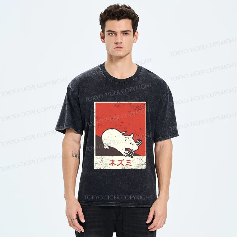 Tokyo-Tiger Rat In Japan Washed T-Shirt