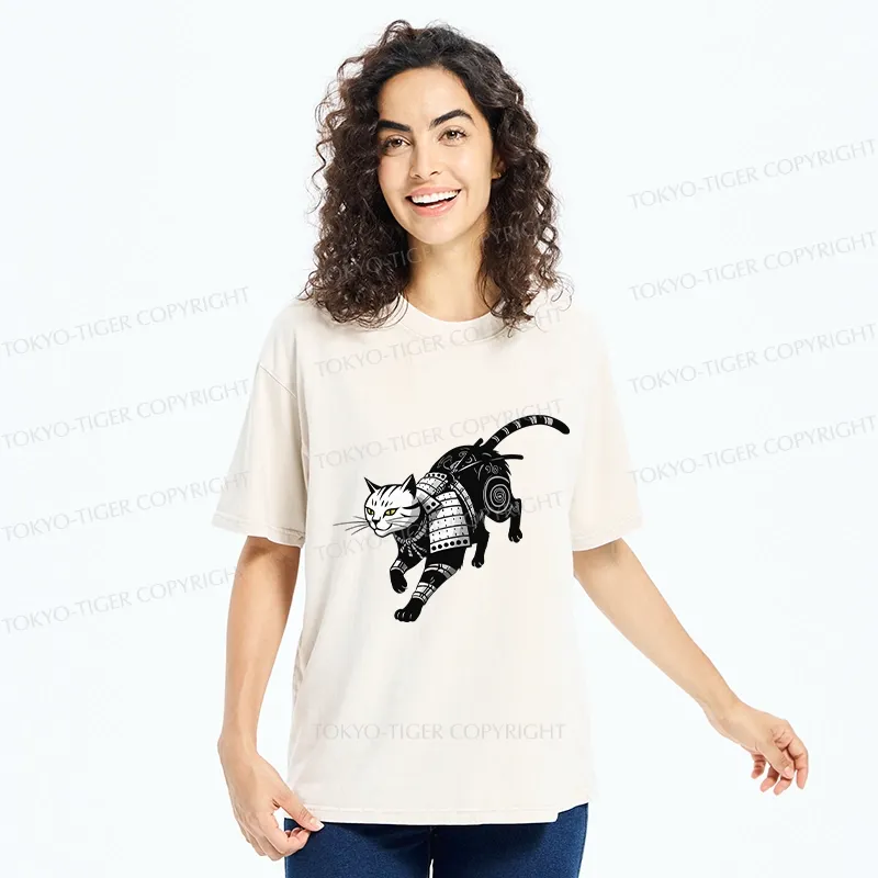 Tokyo-Tiger Armor Samurai Cat Washed T-Shirt