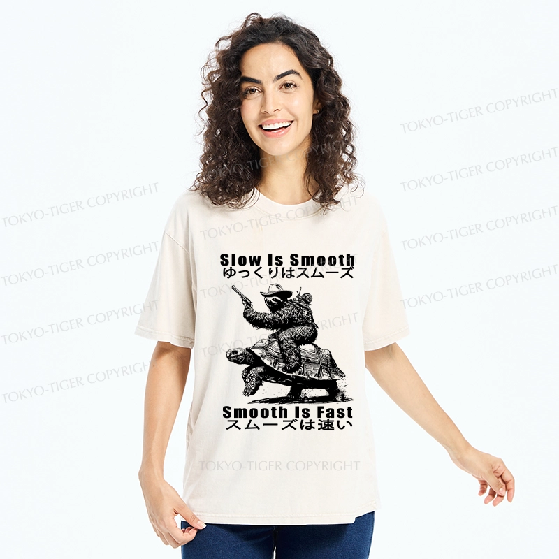Tokyo-Tiger Funny Sloth Riding A Turtle Washed T-Shirt