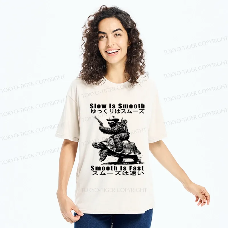 Tokyo-Tiger Funny Sloth Riding A Turtle Washed T-Shirt