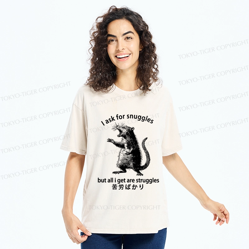 Tokyo-Tiger Funny Mouse Asking For Snuggles Washed T-Shirt