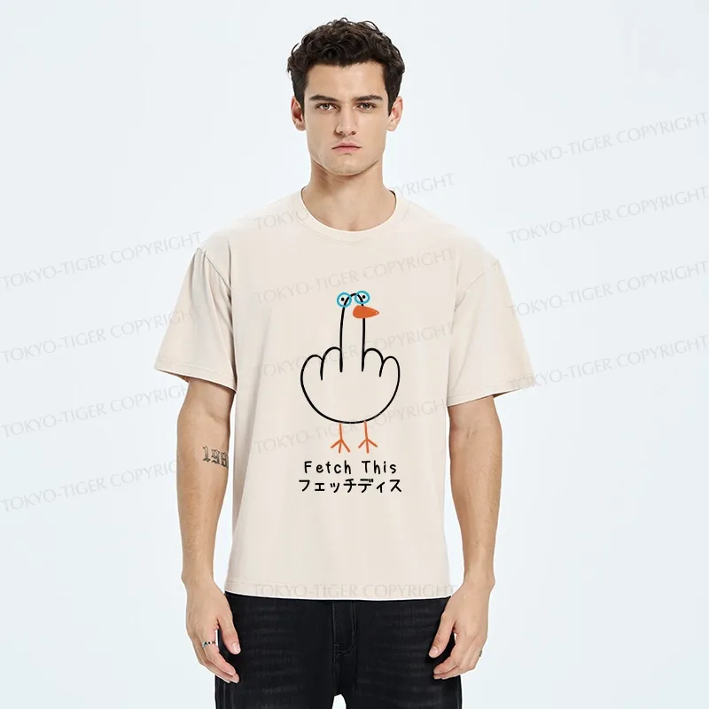 Tokyo-Tiger Funny Middle Finger Goose Washed T-Shirt