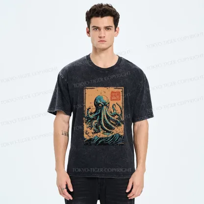 Tokyo-Tiger The Great Wave Off Octopus Washed T-Shirt