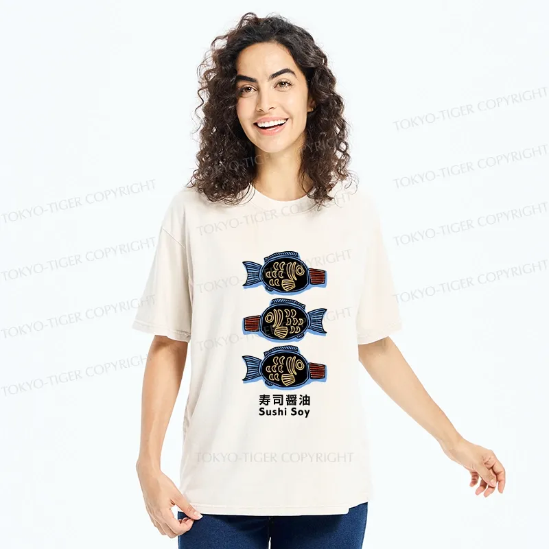 Tokyo-Tiger Sushi Soy Sauce Washed T-Shirt