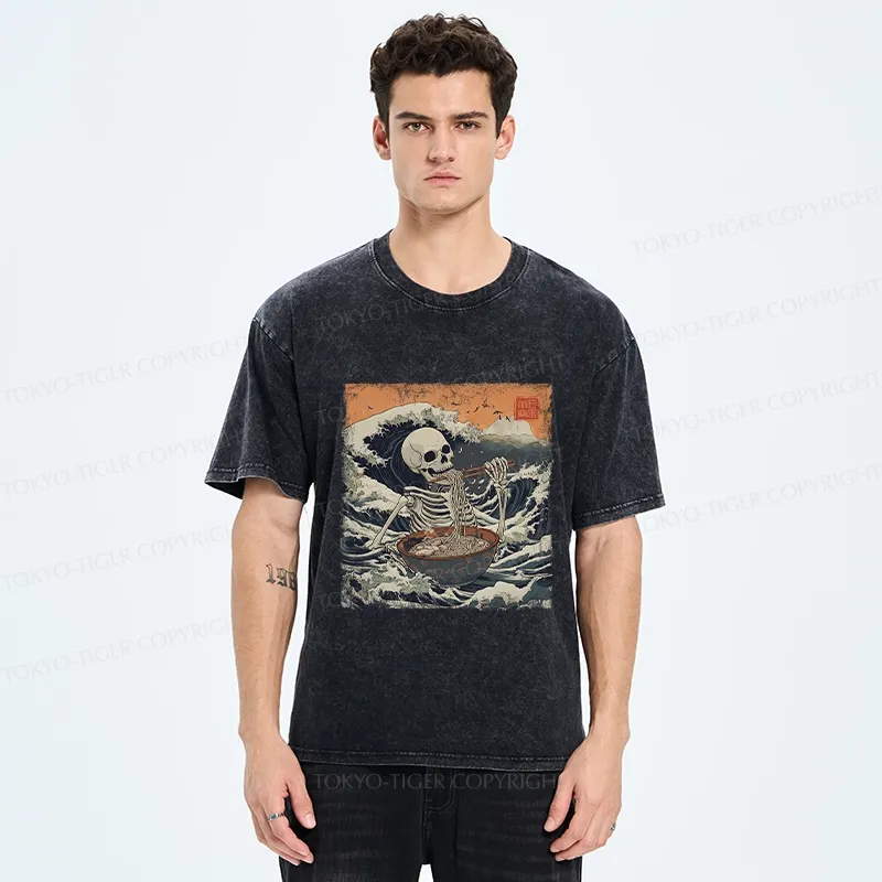 Tokyo-Tiger Ramen Lover Skeleton Washed T-Shirt