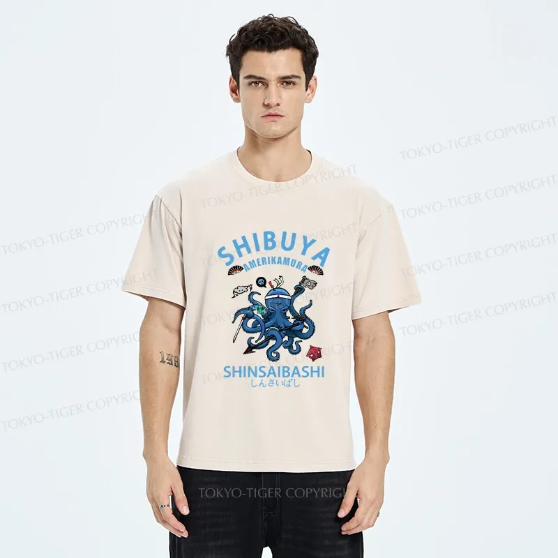 Tokyo-Tiger Shibuya Octopus Washed T-Shirt