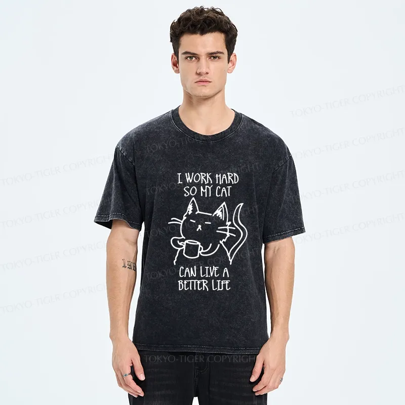 Tokyo-Tiger Working Hard For Cat Washed T-Shirt