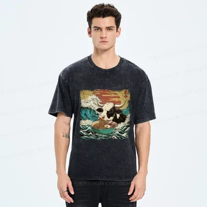 Tokyo-Tiger Ramen Lover Cow Washed T-Shirt