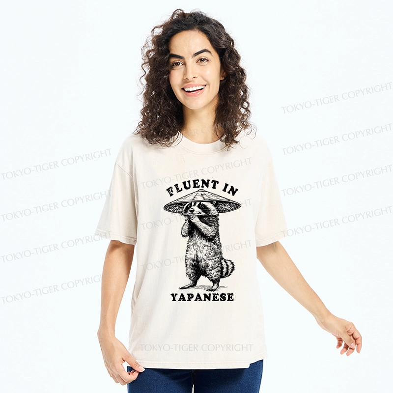 Tokyo-Tiger Funny Fluent In Yapanese Washed T-Shirt