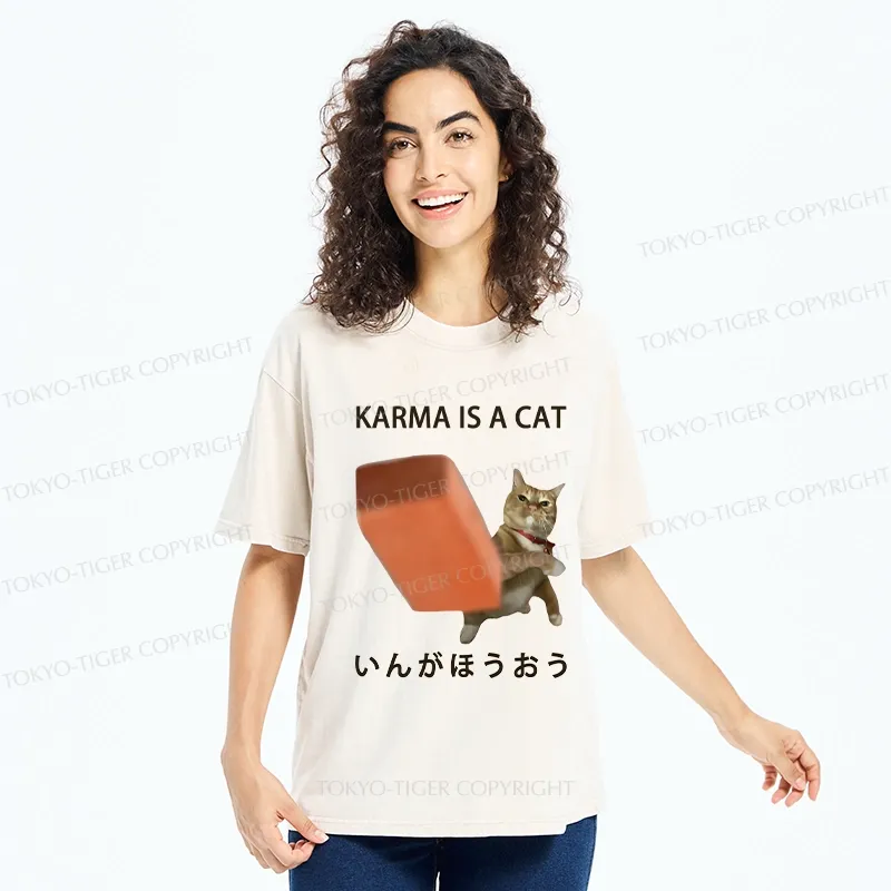 Tokyo-Tiger Karma Is A Cat Washed T-Shirt