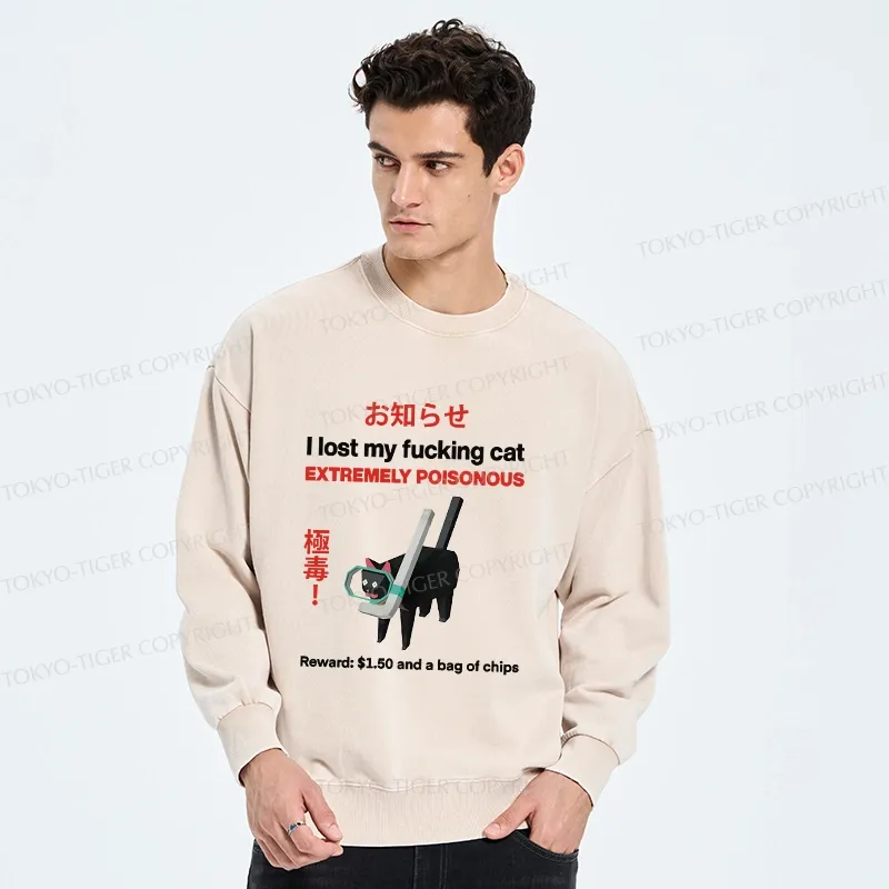 Tokyo-Tiger Find The Toxic Cat Funny Washed Sweatshirt