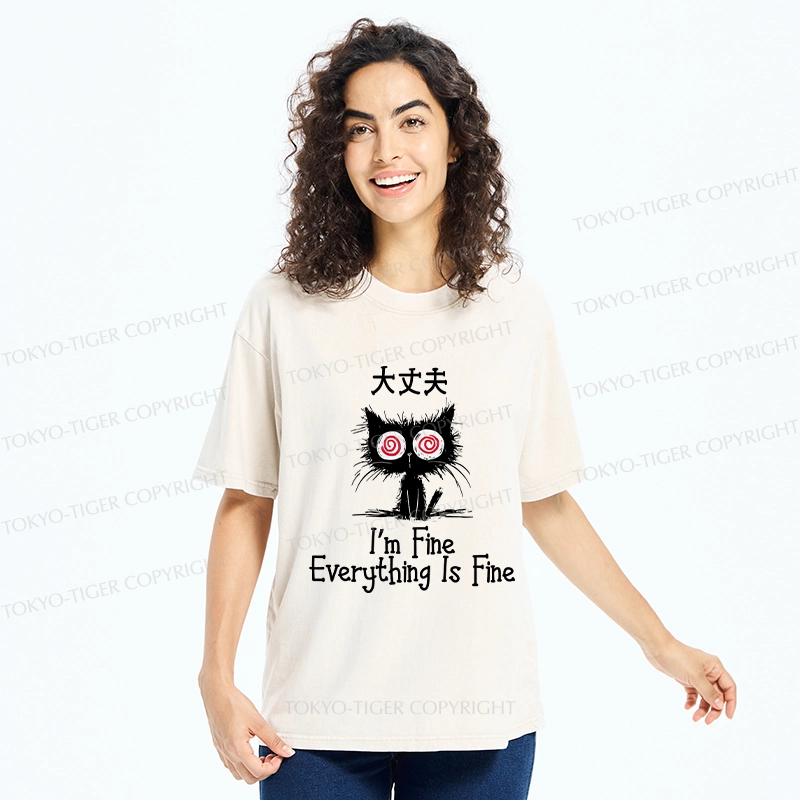 Tokyo-Tiger Everything Is Fine Cat Washed T-Shirt