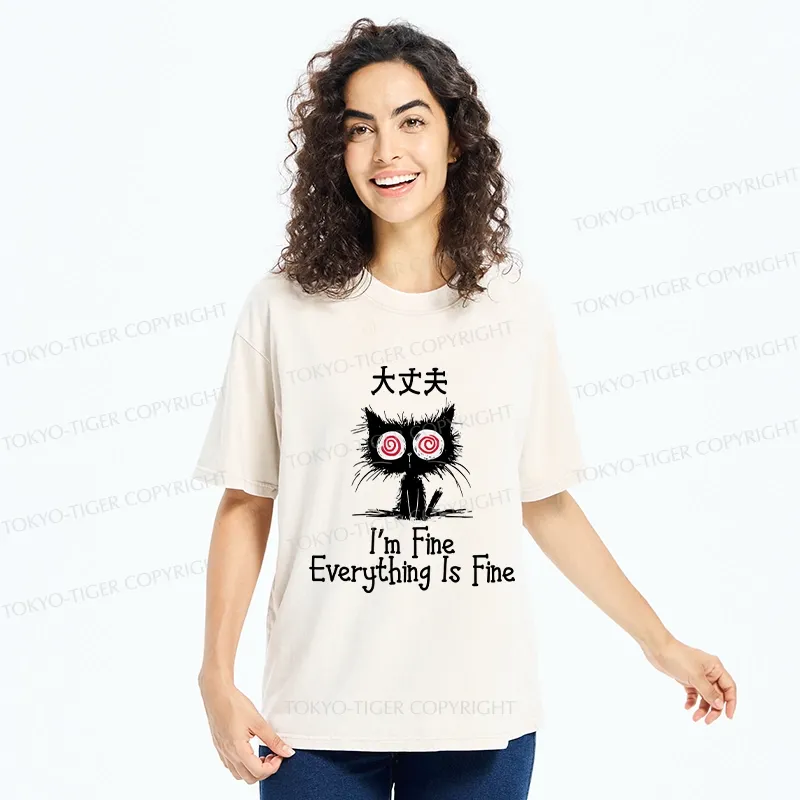 Tokyo-Tiger Everything Is Fine Cat Washed T-Shirt
