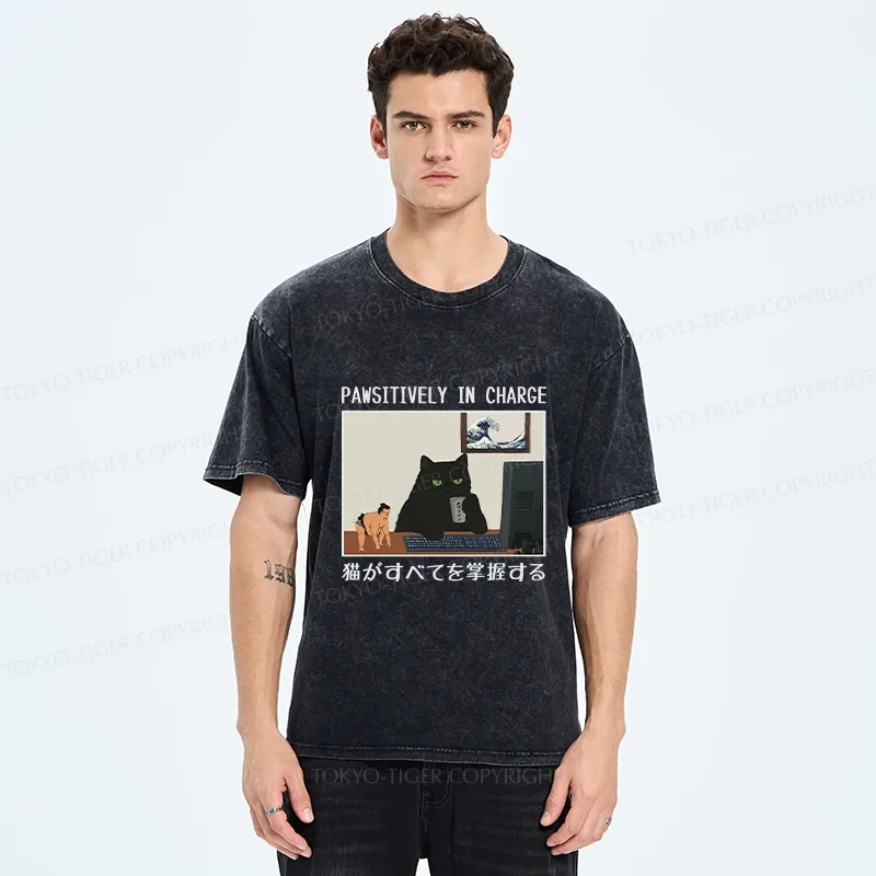 Tokyo-Tiger Pawsitively In Charge Washed T-Shirt
