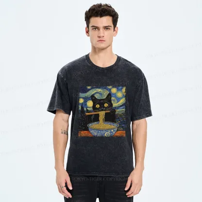 Tokyo-Tiger Cat Ramen Lover Washed T-Shirt