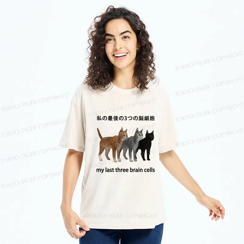 Tokyo-Tiger My Last Three Brain Cells Washed T-Shirt