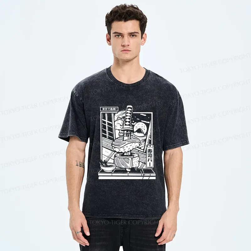 Tokyo-Tiger Best Sushi Bar In Tokyo Washed T-Shirt