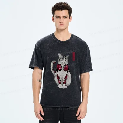 Tokyo-Tiger Tattooed Cat Washed T-Shirt