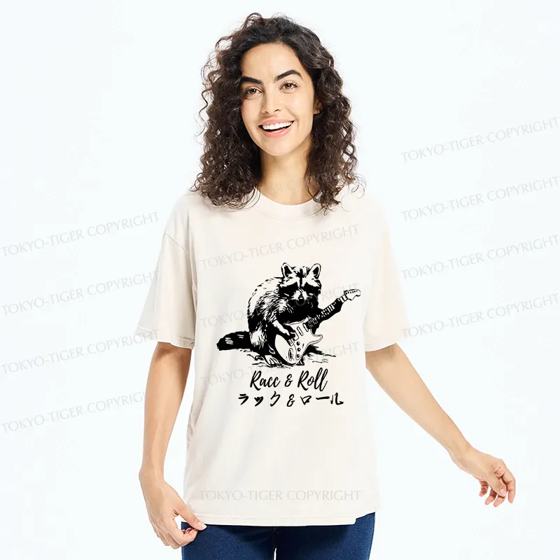 Tokyo-Tiger Funny Racc & Roll Washed T-Shirt