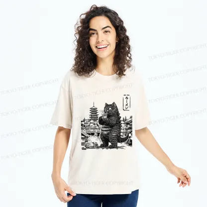 Tokyo-Tiger Ramen Lover Cat Monster Washed T-Shirt
