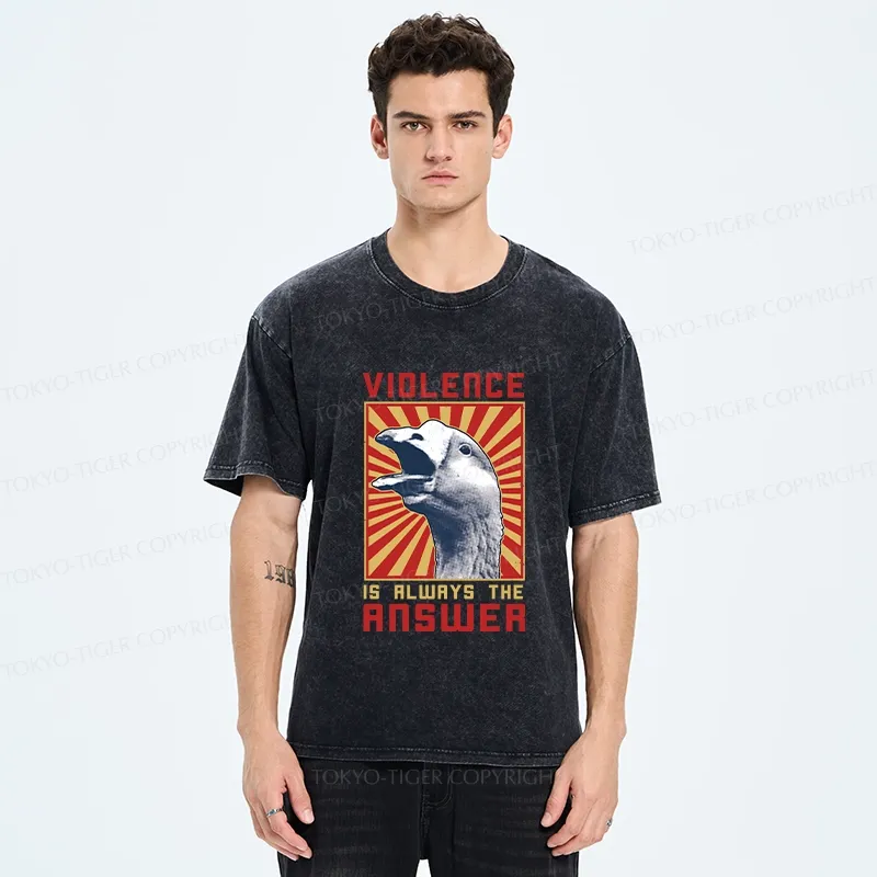 Tokyo-Tiger Violence Is Always The Answer Washed T-Shirt