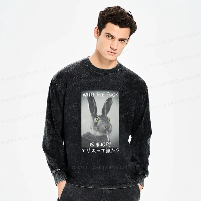 Tokyo-Tiger Who Is Alice? Washed Long Sleeve T-Shirt