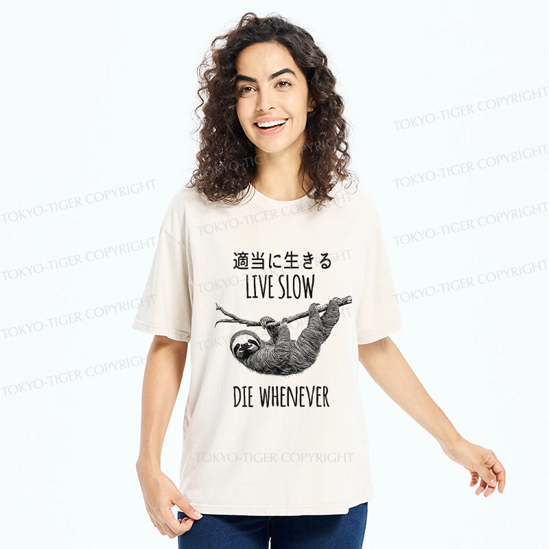 Tokyo-Tiger Live Slow Die Whenever Washed T-Shirt