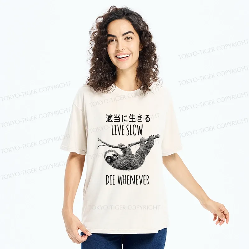 Tokyo-Tiger Live Slow Die Whenever Washed T-Shirt