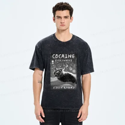 Tokyo-Tiger Funny Coaine Everywhere Washed T-Shirt