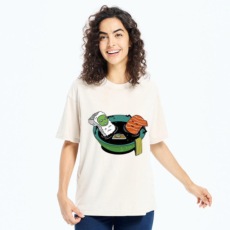 Tokyo-Tiger Soy Sauce Bath Sushi Washed T-Shirt
