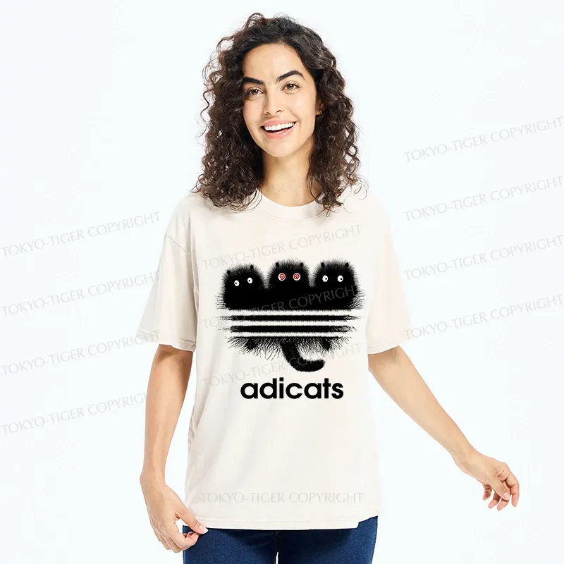 Tokyo-Tiger Funny Adicats Washed T-Shirt