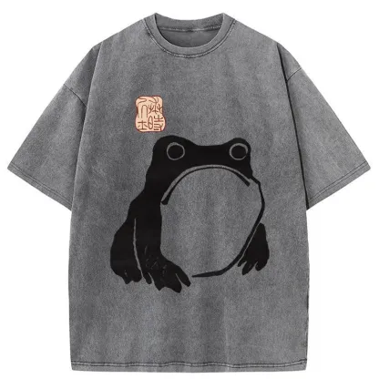 Tokyo-Tiger Matsumoto Hoji Woodblock Print Frog Washed T-Shirt