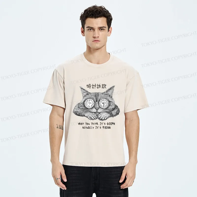Tokyo-Tiger Funny Hour Hand Fraud Washed T-Shirt