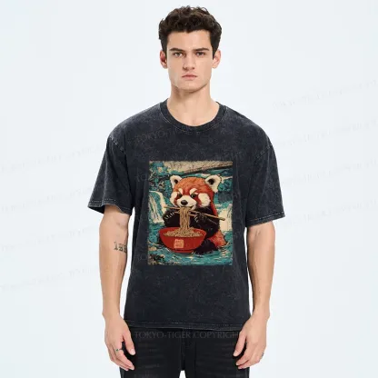 Tokyo-Tiger Ramen Lover Red Panda Washed T-Shirt