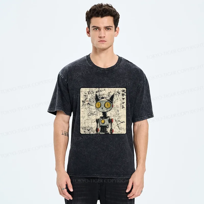 Tokyo-Tiger Robot Cat Washed T-Shirt