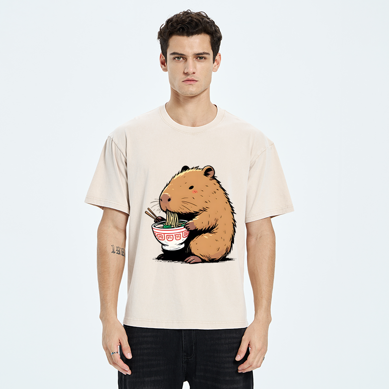 Tokyo-Tiger Ramen Lover Capybara Washed T-Shirt