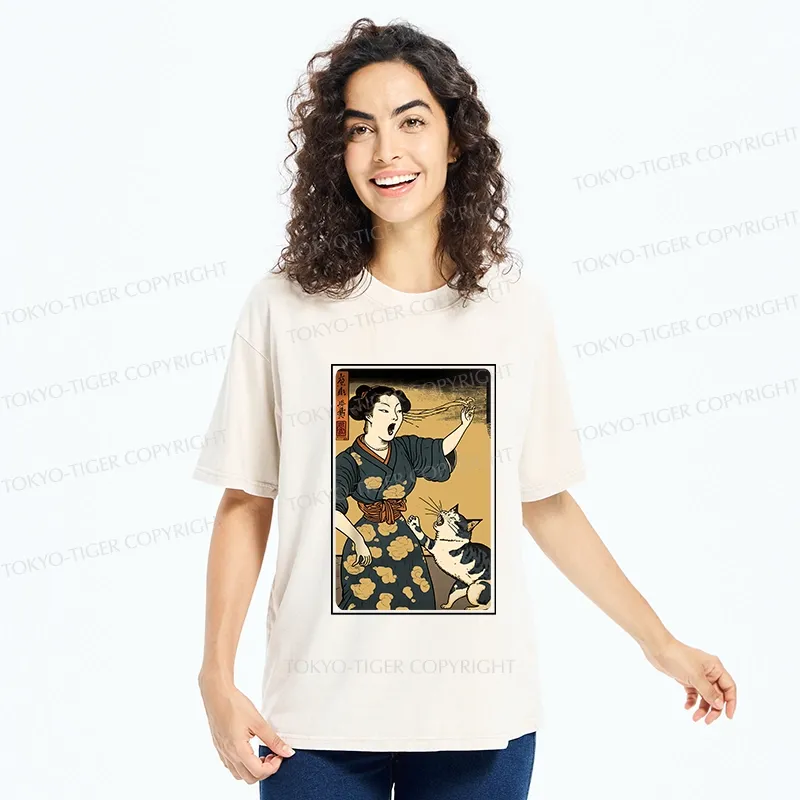 Tokyo-Tiger Woman Yelling At Cat Washed T-Shirt
