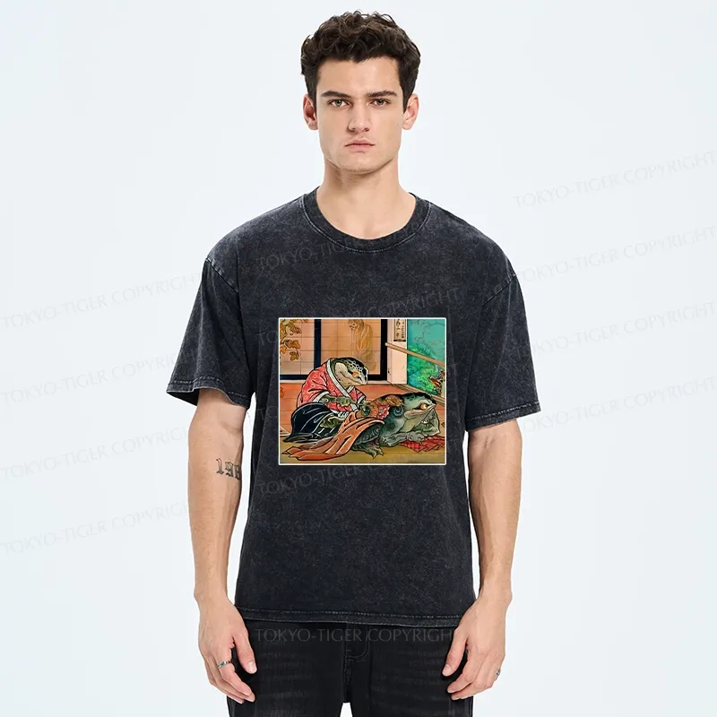 Tokyo-Tiger Frog Tattoo Washed T-Shirt