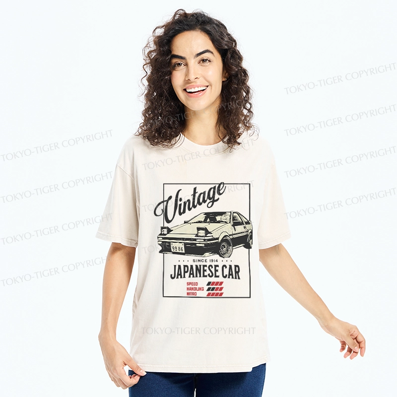 Tokyo-Tiger Retro Japanese Car Washed T-Shirt