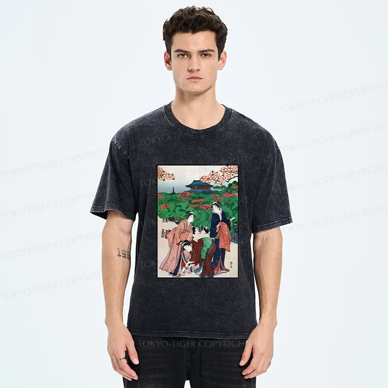 Tokyo-Tiger Retro Japanese Scenery Washed T-Shirt