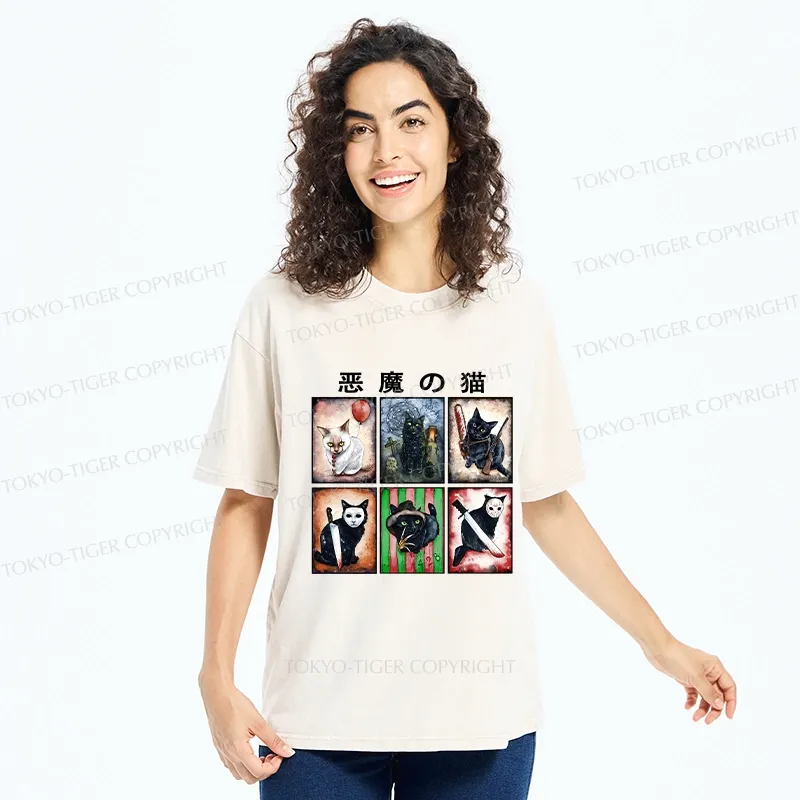 Tokyo-Tiger Demon Cat Washed T-Shirt