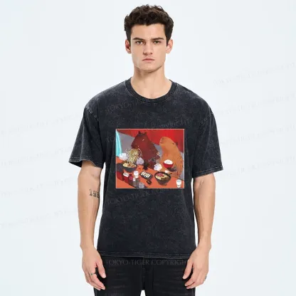 Tokyo-Tiger Ramen Lovers Capybara Funny Washed T-Shirt