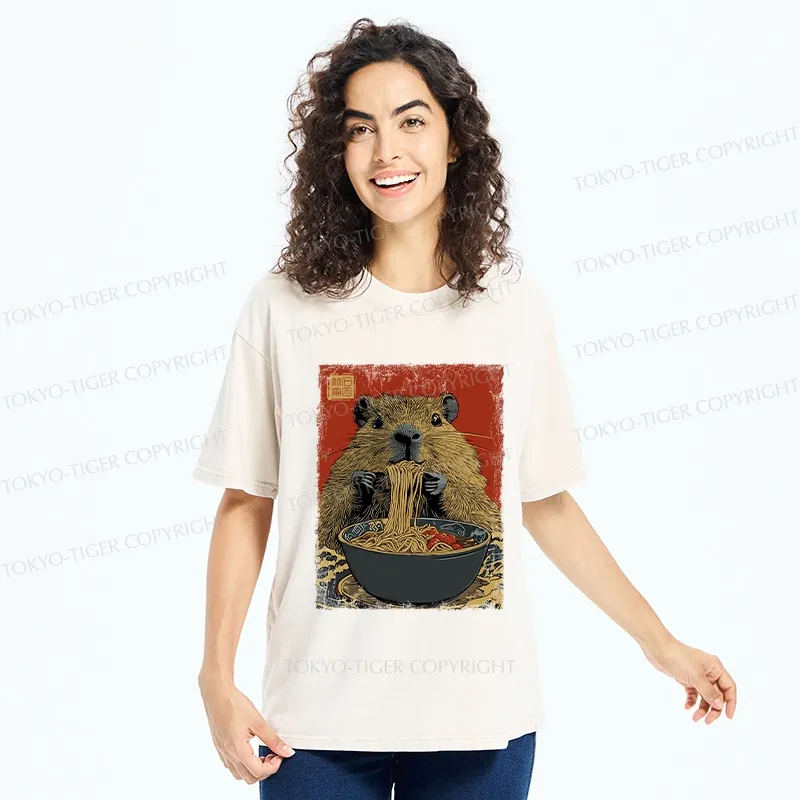 Tokyo-Tiger Capybara Ramen Lover Washed T-Shirt