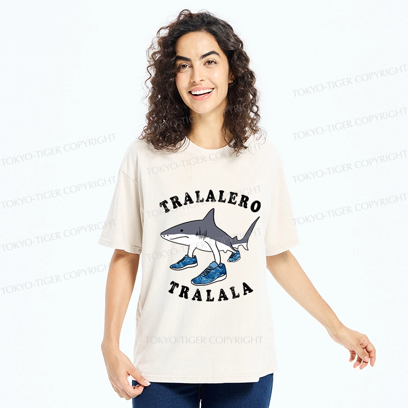 Tokyo-Tiger Tralalero Tralala Funny Washed T-Shirt